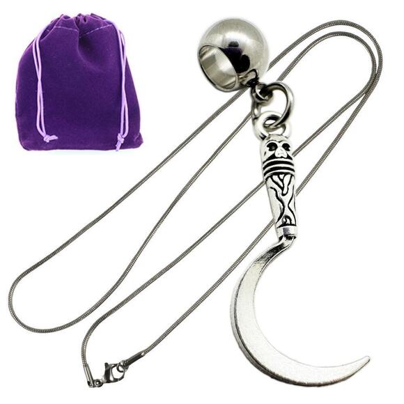 Sickle Necklace - Stainless Steel Snake Chain with Metal Alloy Charm - Picture 1 of 7